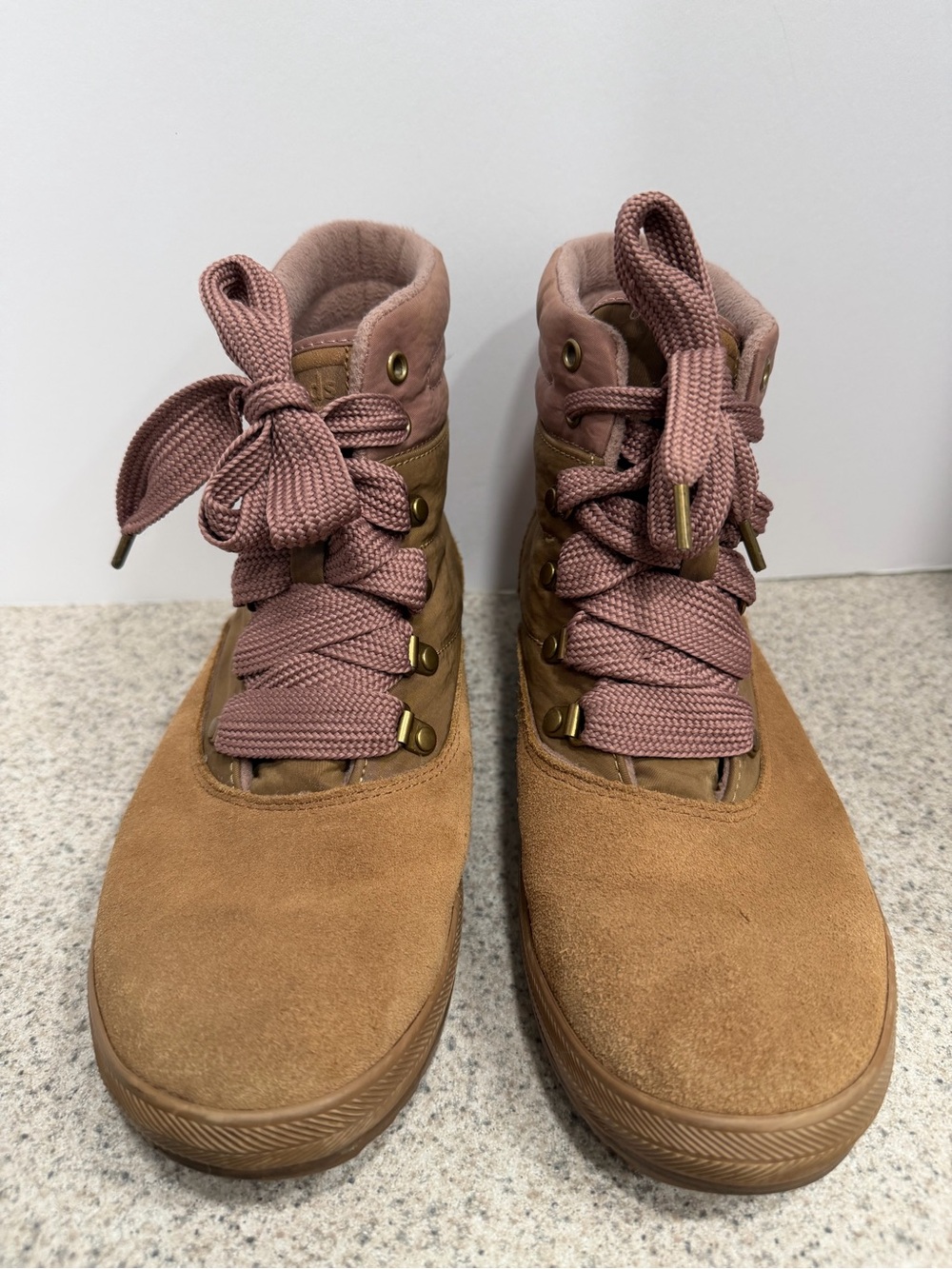 KEDS Camp Weather Resistant Suede Leather Ankle Boots -Women's Size 8.5 Tan/Pink